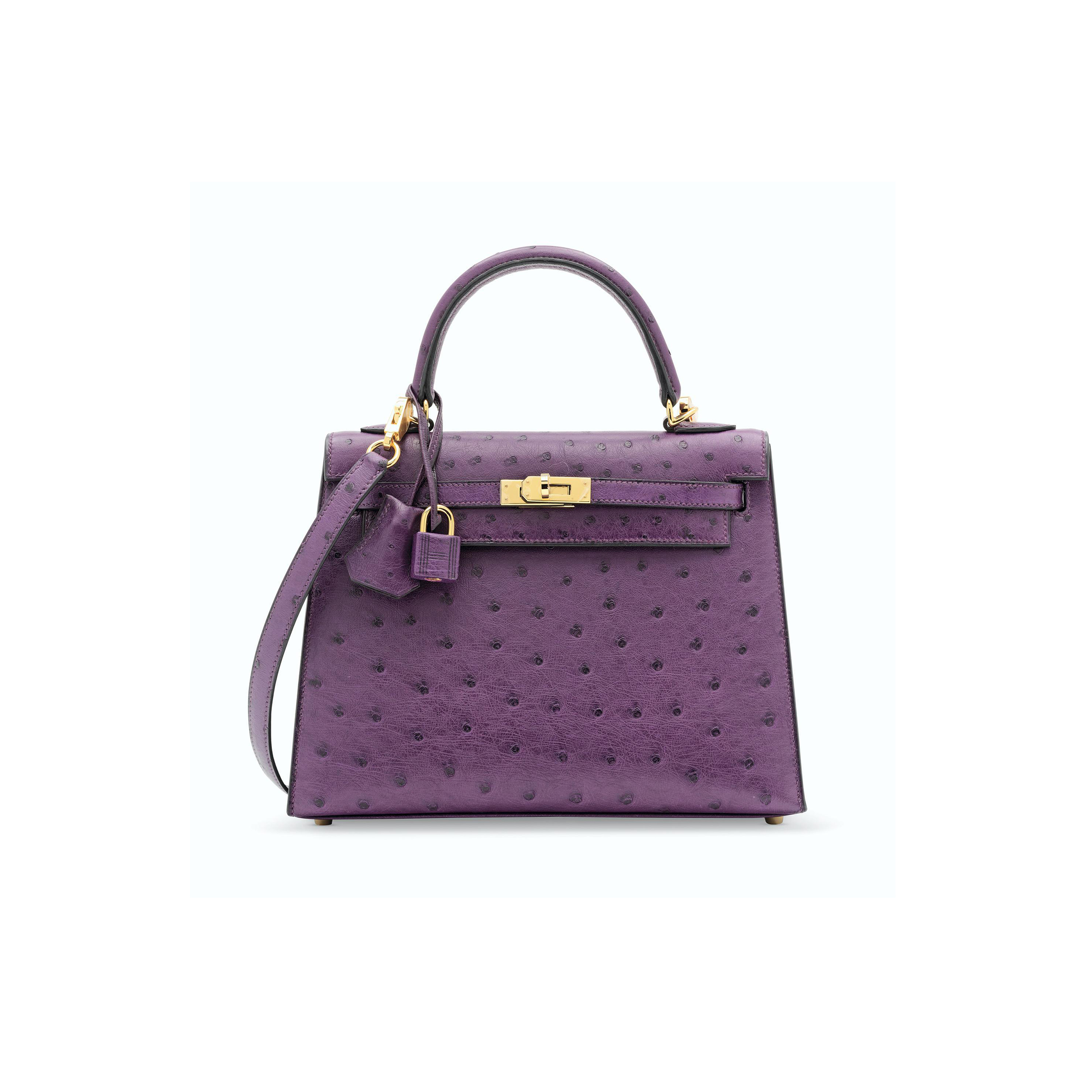 HERMÈS MASTER KELLY 28 ANEMONE PURPLE OSTRICH LEATHER GOLD BUCKLE (28*22*10cm)